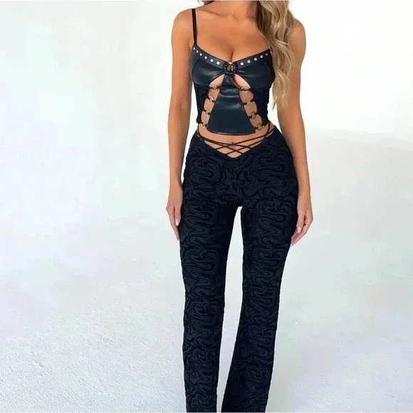 Outcast ASTRID PANT Velvet BLACK Fitted Flare, Size Large stretchy festival - Picture 3 of 13